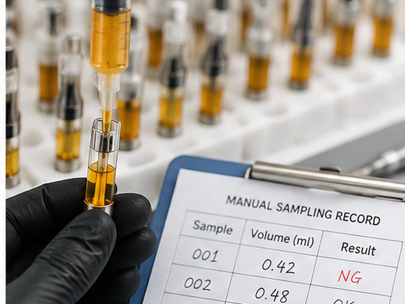 Manual cartridge filling samples showing inconsistent filling volume