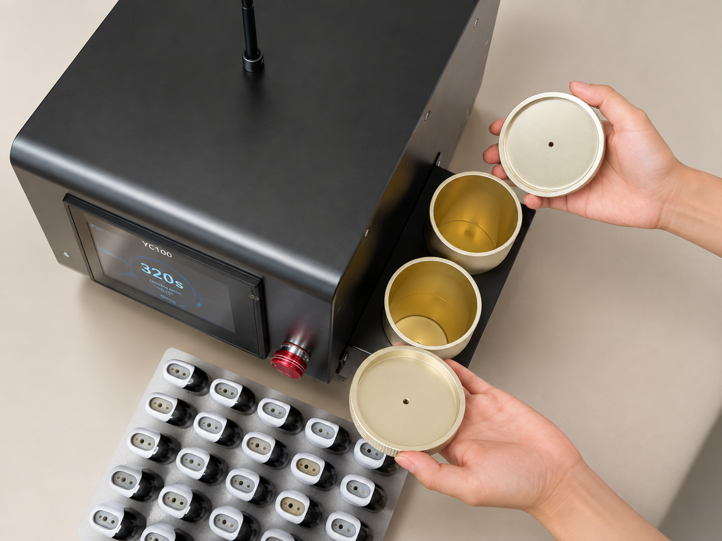 YC100 dual oil tanks for dual flavor cartridge filling