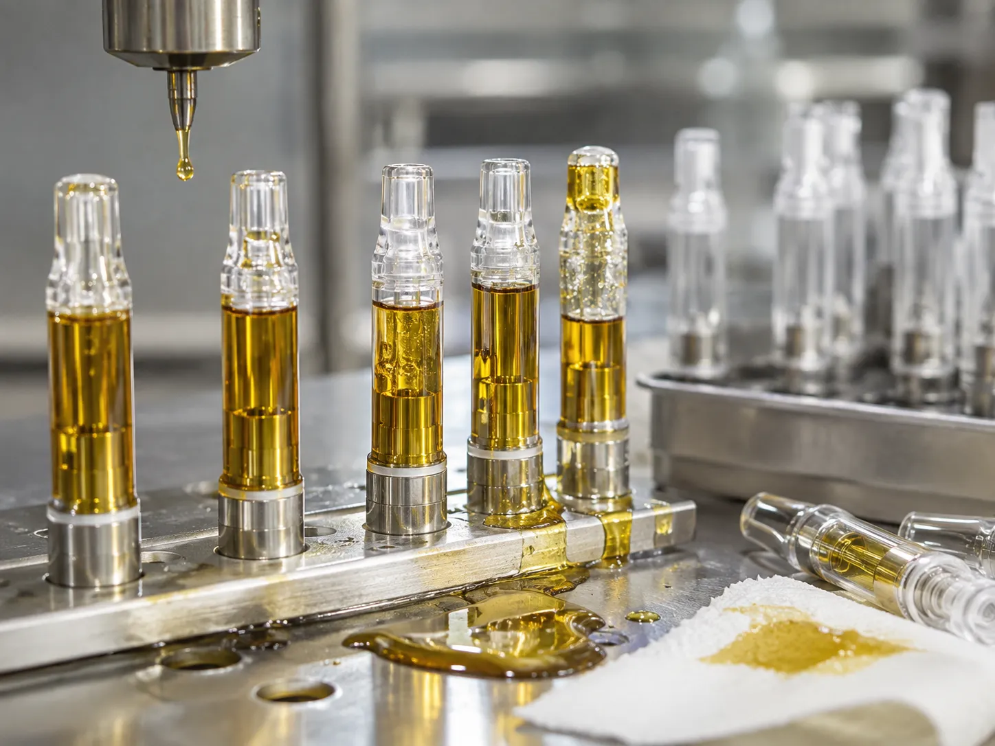 Inconsistent cannabis oil cartridge filling causing overfill and product waste