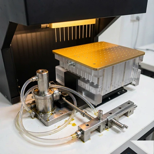 Heated oil path components of a pre-roll infusion machine prepared for cleaning
