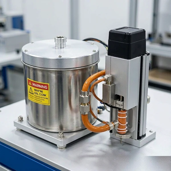 Heated oil reservoir and dosing pump of a cartridge filling machine